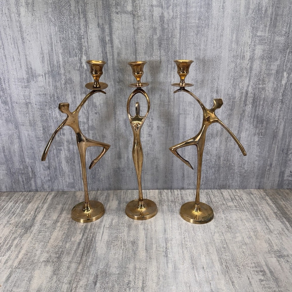 Brass Dancer Ballerina Candle Holder Woman Statue MCM VTG Sculpture Art 12.5"